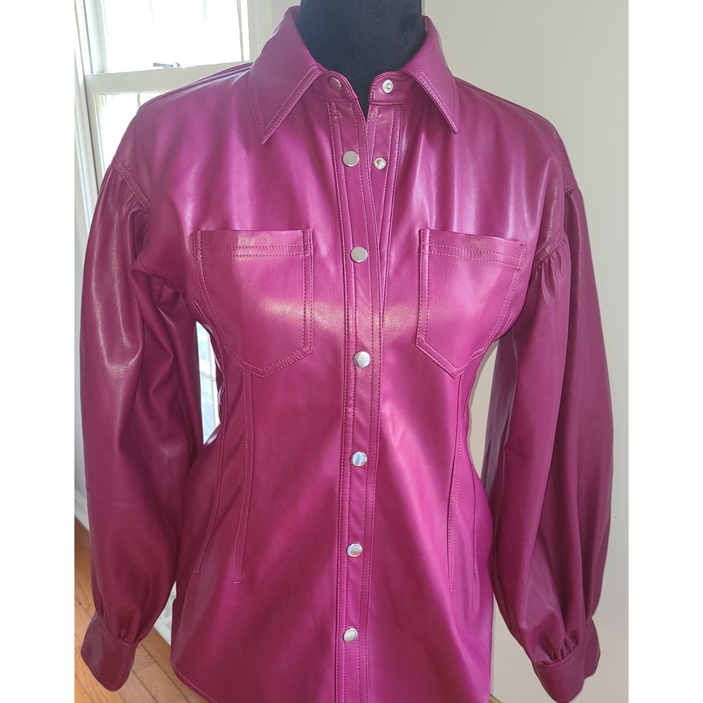 Harlem's Fashion Row x Kaphill Women's Fuschia faux leather puffy sleeve Chic XS